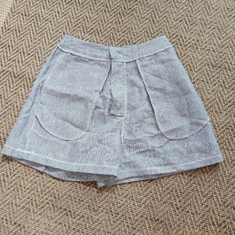 Náti Pinstripe Blue And White Seersucker 100% Linen Shorts Size Small - Picture 5 of 14